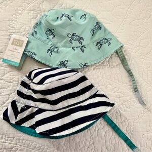 Hudson Baby Reversible Sun Protection Hats - Aqua Turtle and Navy Stripe